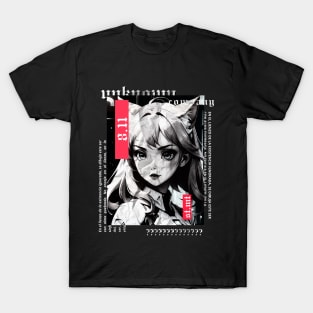 Cat Girl | gothic alternative clothing | grunge | dark | black and white T-Shirt